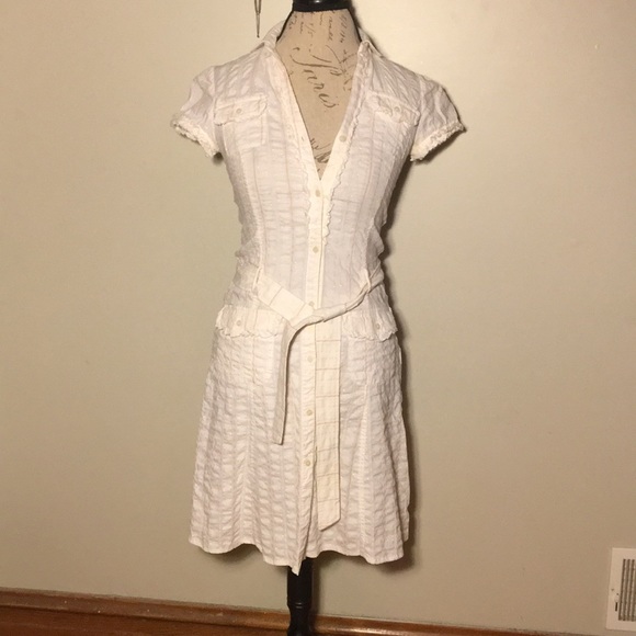 Zara white pinstripe button up v-neck dress medium - Picture 6 of 8